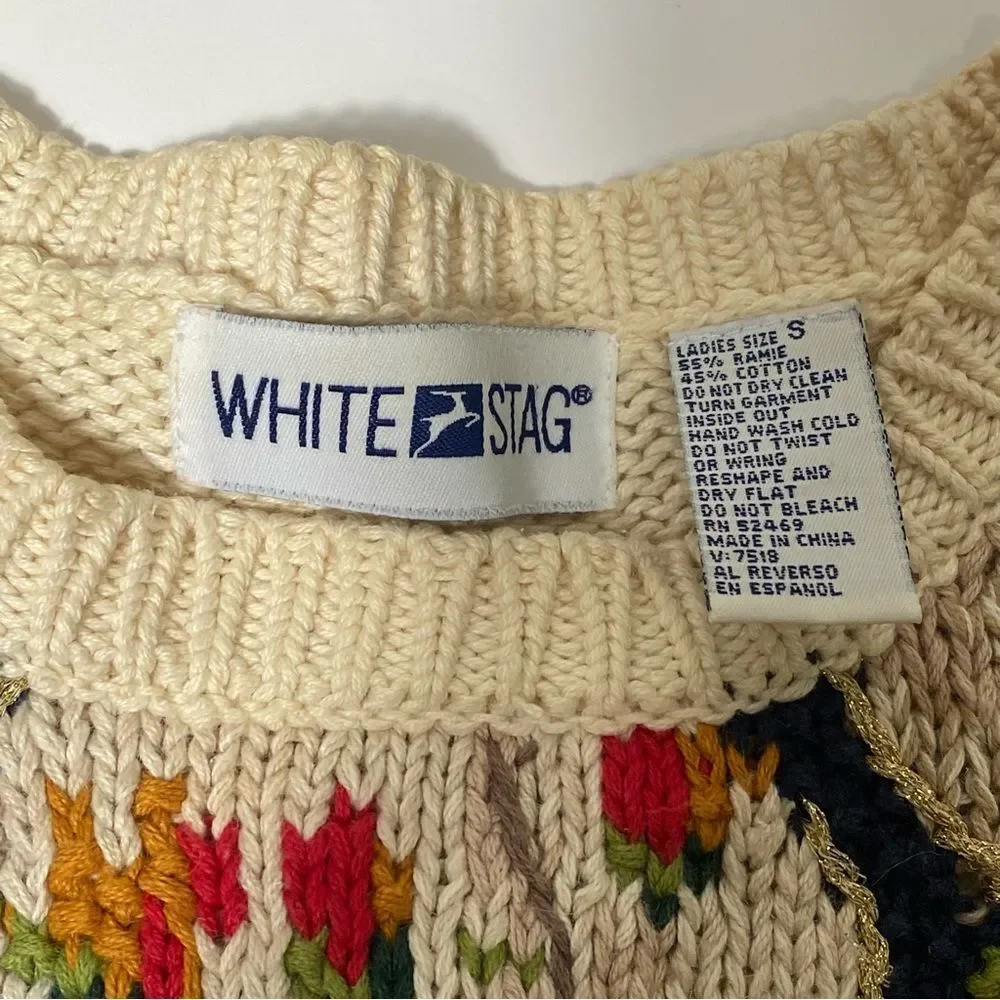 Vintage 1990's White Stag Fall Knit Patchwork Sweater Women's Size Small